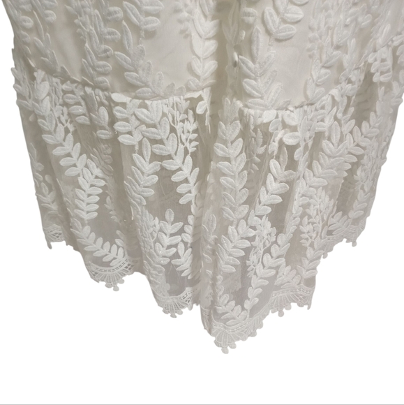 Adelyn Rae White Embroidered Lace Midi Dress Women’s Puff Sleeve V-Neck Cocktail - Picture 6 of 9